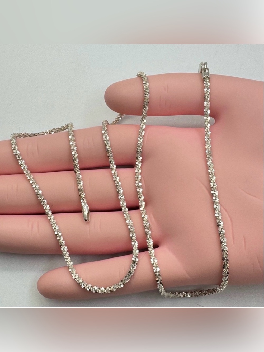 Italian Sterling Silver Diamond Cut Necklace 18.5” Long Sparkle Chain